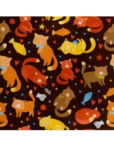 Royal Samt Stoff Polyester Zum Nähen - Motiv Katzen in Herbstfarben