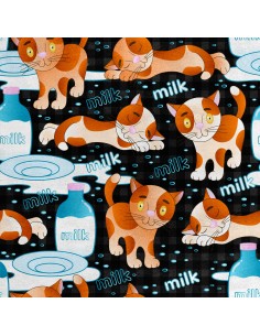 Royal Samt Stoff Polyester Zum Nähen - Motiv Katze und Milch