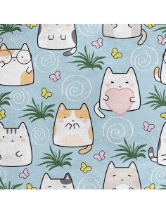 Royal Samt Stoff Polyester Zum Nähen - Motiv süße kawaii katzen