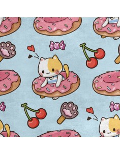 Royal Samt Stoff Polyester Zum Nähen - Motiv Kätzchen in einem Donut