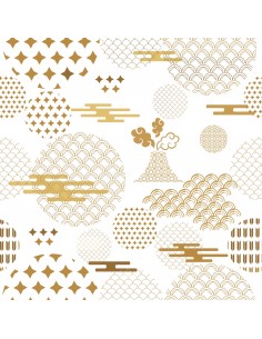 OUTDOOR DEKOSTOFFE OXFORD - Motiv goldene Muster auf weißem I DR173