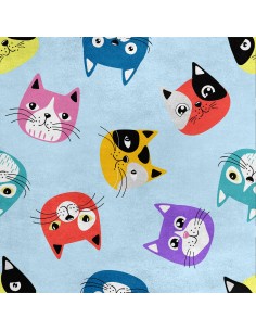 Royal Samt Stoff Polyester Zum Nähen - Motiv bunte Katzenköpfe