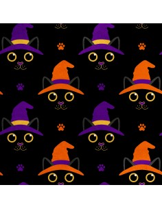 Royal Samt Stoff Polyester Zum Nähen - Motiv schwarze Katzen in einem Hut