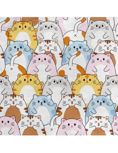 Royal Samt Stoff Polyester Zum Nähen - Motiv bunte kawaii Katzen