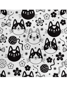 Royal Samt Stoff Polyester Zum Nähen - Motiv schwarze und weiße Katzen