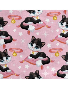 Royal Samt Stoff Polyester Zum Nähen - Motiv schwarzes Kätzchen auf dem Kissen