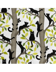Royal Samt Stoff Polyester Zum Nähen - Motiv schwarze Katze auf einem Baum