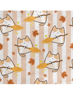 Royal Samt Stoff Polyester Zum Nähen - Motiv Katze mit einem Besen