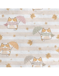 Royal Samt Stoff Polyester Zum Nähen - Motiv Katze mit Regenschirm