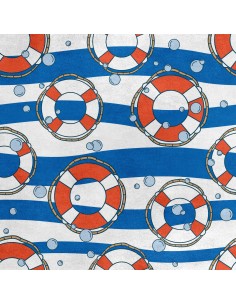 Royal Samt Stoff Polyester Zum Nähen - Motiv Rettungsringe auf der Welle