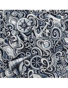 Royal Samt Stoff Polyester Zum Nähen - Motiv Meeresartikel