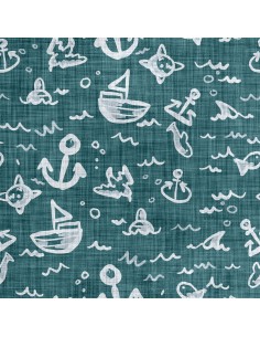 Royal Samt Stoff Polyester Zum Nähen - Motiv Segelboote Anker