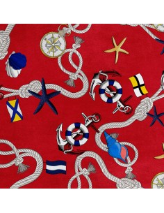 Royal Samt Stoff Polyester Zum Nähen - Motiv Anker und Rettungsringe