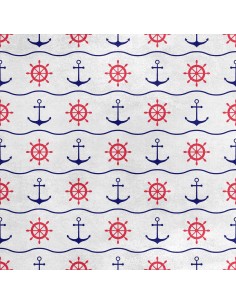 Royal Samt Stoff Polyester Zum Nähen - Motiv Anker und Ruder auf der Welle