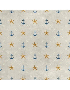 Royal Samt Stoff Polyester Zum Nähen - Motiv Anker und Seestern