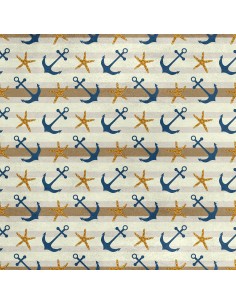 Royal Samt Stoff Polyester Zum Nähen - Motiv Anker und Seestern 2