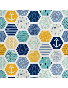 Royal Samt Stoff Polyester Zum Nähen - Motiv geometrisch nautisch