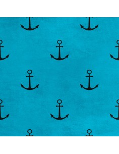 Royal Samt Stoff Polyester Zum Nähen - Motiv Anker auf blauem