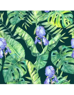 OUTDOOR DEKOSTOFFE OXFORD - Motiv lila Blüten auf grünen Blättern I DR179