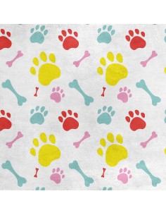 Royal Samt Stoff Polyester Zum Nähen - Motiv bunte Pfoten und Knochen