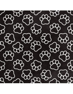 Royal Samt Stoff Polyester Zum Nähen - Motiv Pfotenabdruck auf schwarzem