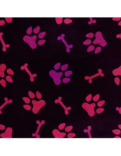 Royal Samt Stoff Polyester Zum Nähen - Motiv rosa Pfoten und Knochen