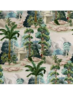 Royal Samt Stoff Polyester Zum Nähen - Motiv Bäume und Berge