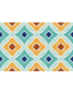 OUTDOOR DEKOSTOFFE OXFORD - Motiv blau-orange Ornament I DR188