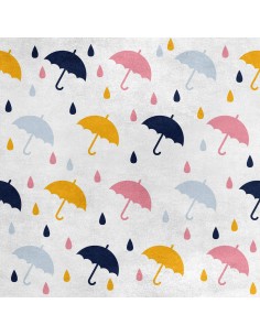 Royal Samt Stoff Polyester Zum Nähen - Motiv Regenschirme und Regentropfen
