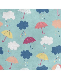 Royal Samt Stoff Polyester Zum Nähen - Motiv Regenschirme und Regenwolken 2