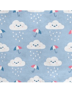 Royal Samt Stoff Polyester Zum Nähen - Motiv Regenschirm und Regenwolken