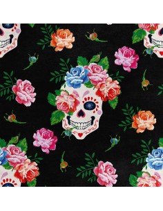 Royal Samt Stoff Polyester Zum Nähen - Motiv Schädel mit einer Rose