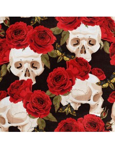 Royal Samt Stoff Polyester Zum Nähen - Motiv Totenköpfe und Rosen