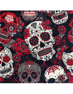 Royal Samt Stoff Polyester Zum Nähen - Motiv Schädel mit Blumenmuster