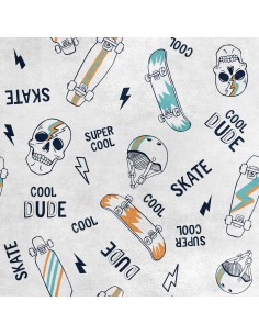 Royal Samt Stoff Polyester Zum Nähen - Motiv Schädel und Skateboards