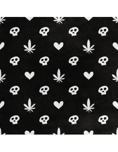 Royal Samt Stoff Polyester Zum Nähen - Motiv Schädel Herz Marihuana