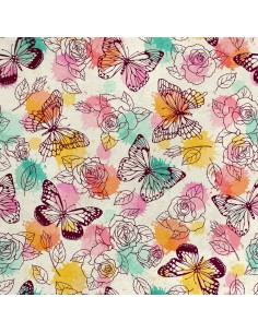 Royal Samt Stoff Polyester Zum Nähen - Motiv Schmetterlinge Rosen