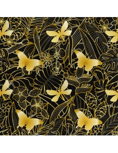 Royal Samt Stoff Polyester Zum Nähen - Motiv goldene Schmetterlinge