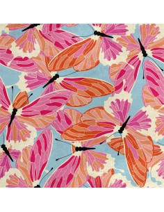 Royal Samt Stoff Polyester Zum Nähen - Motiv rosa-orange Schmetterlinge