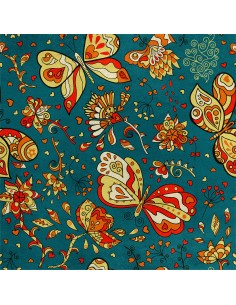 Royal Samt Stoff Polyester Zum Nähen - Motiv abstrakte Blumen und Schmetterlinge