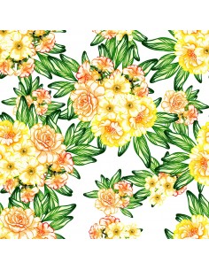 OUTDOOR DEKOSTOFFE OXFORD - Motiv gelbe Blumensträuße auf weißem I DR192