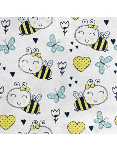 Royal Samt Stoff Polyester Zum Nähen - Motiv Bienen und Schmetterlinge