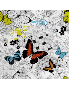 Royal Samt Stoff Polyester Zum Nähen - Motiv Schmetterlinge mit Blumen