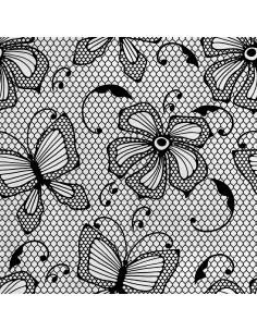 Royal Samt Stoff Polyester Zum Nähen - Motiv Spitze mit Schmetterlingen und Blumen