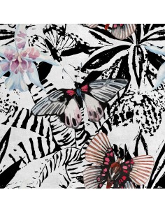 Royal Samt Stoff Polyester Zum Nähen - Motiv Schmetterling und Orchidee