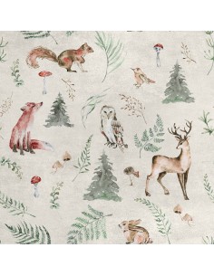 Royal Samt Stoff Polyester Zum Nähen - Motiv Tiere aus dem Wald
