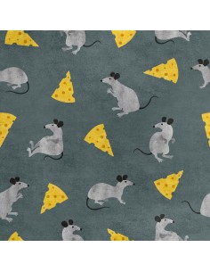 Royal Samt Stoff Polyester Zum Nähen - Motiv Maus und Käse