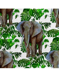 Royal Samt Stoff Polyester Zum Nähen - Motiv Elefant in den Blättern