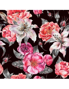 OUTDOOR DEKOSTOFFE OXFORD - Motiv  Lilien Pfingstrosen Rosen I DR197