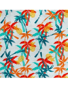 Royal Samt Stoff Polyester Zum Nähen - Motiv Palmen Ananas